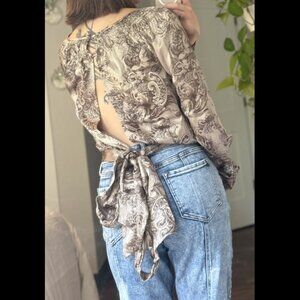 Silky open-back blouse